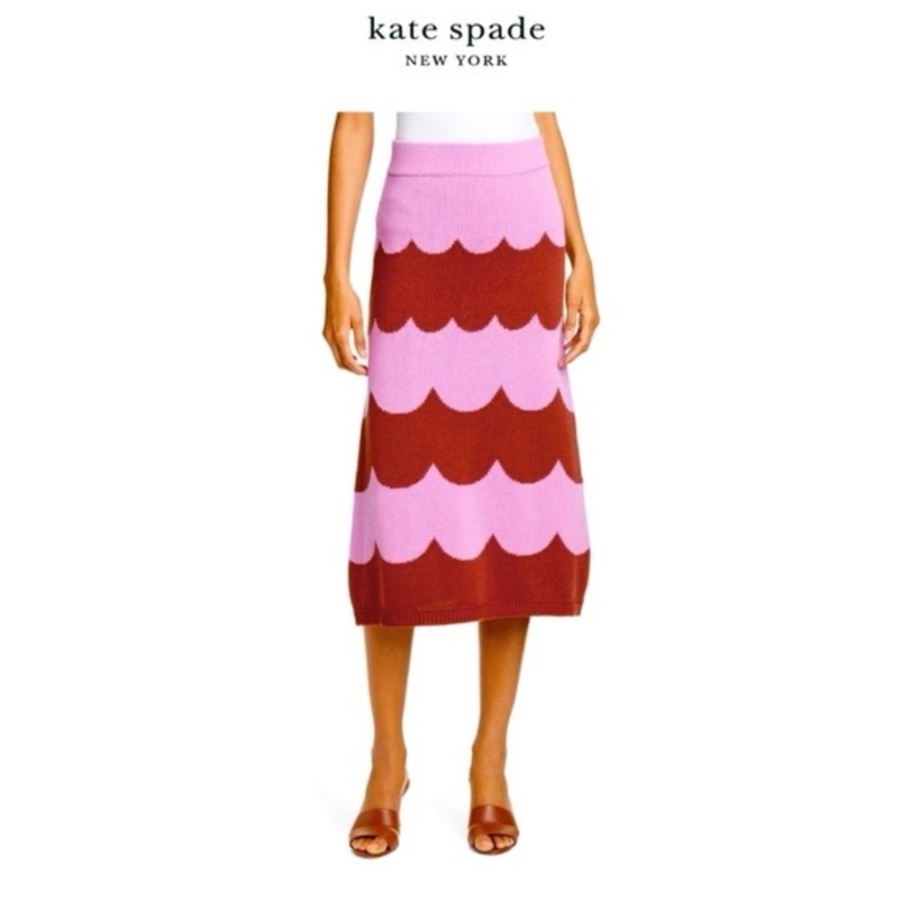 KATE SPADE Scallop Stripe Purple Brown Knitted Long Maxi Skirt NWT
